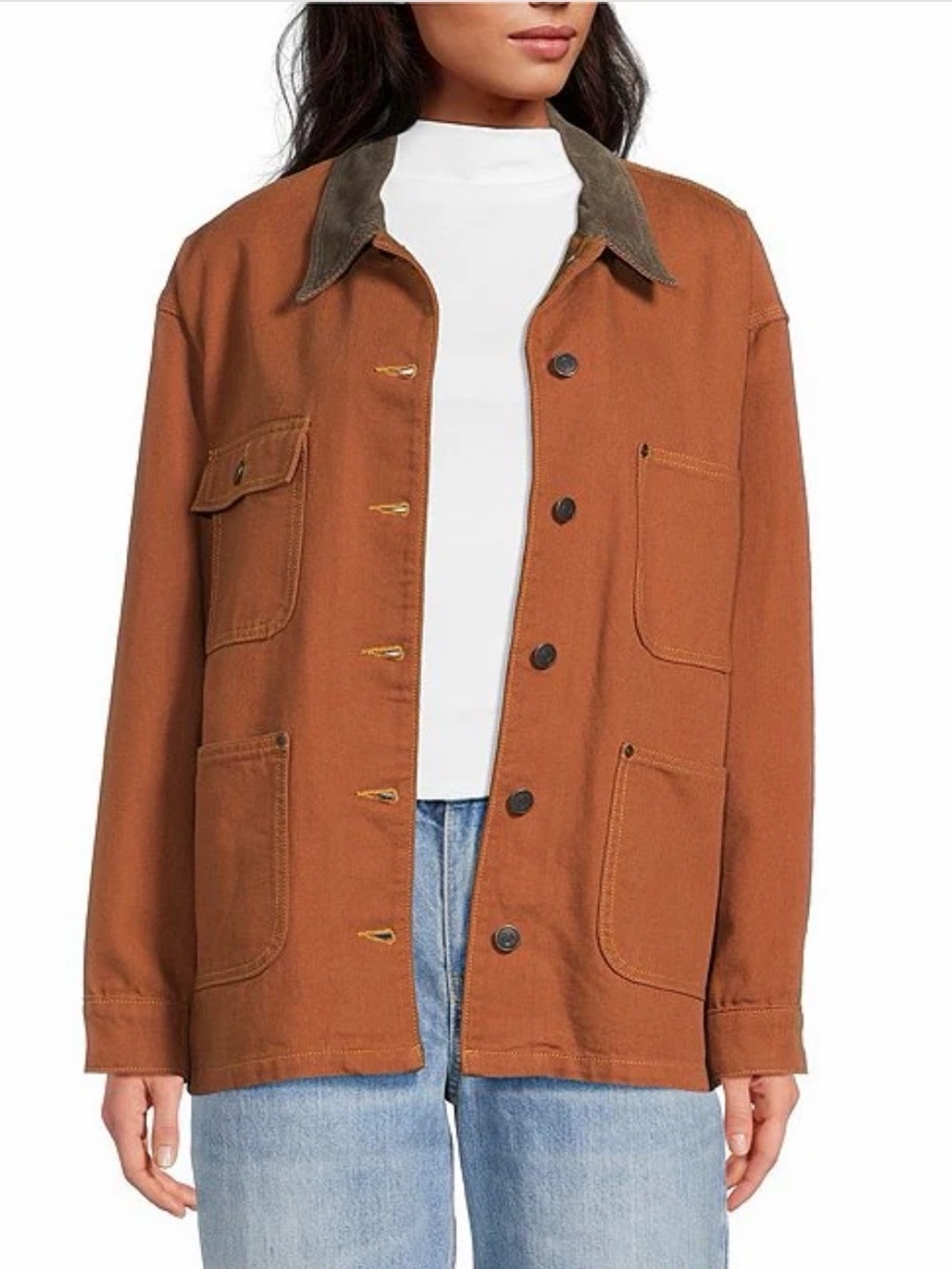Gianni Bini Rust Utility Jacket with Dark Contrast Collar